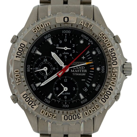 Men's 41mm Seiko Kinetic Titanium Landmaster SBCN003 Black Dial Watch - Picture 2 of 9